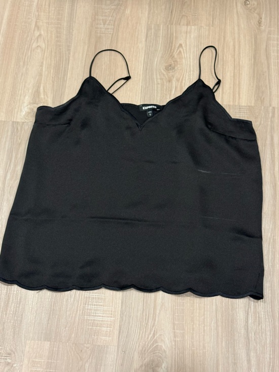 Express Tops - Express Black Satin Scalloped-Edge Cami